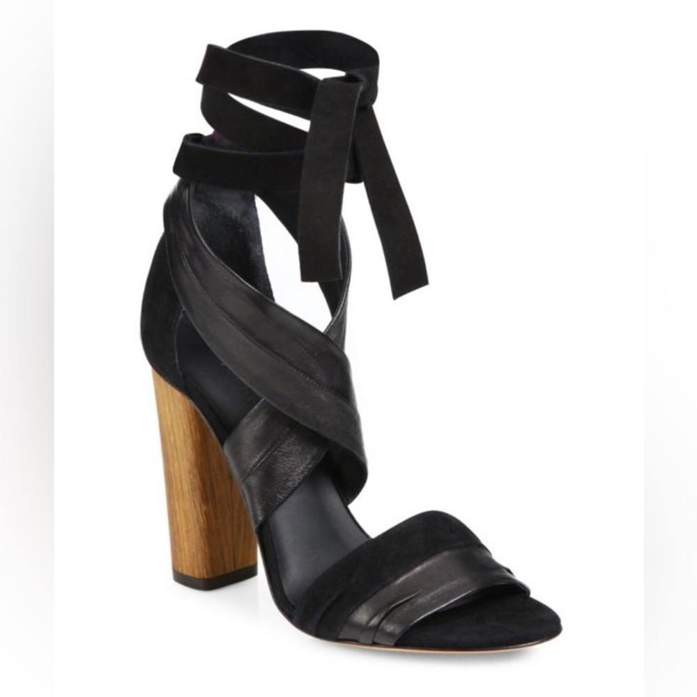 Vince Beatrice Leather & Suede Wraparound Block Heel Sandals